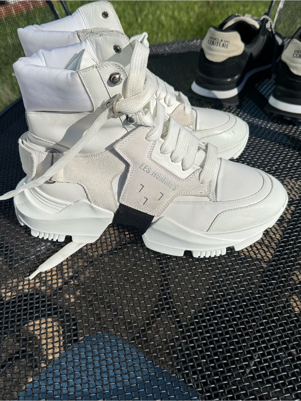 Les Hommes White and Light Gray High-Top Platform Sneakers